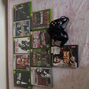 9 Xbox games and 1 play station 2 and control